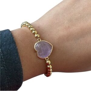 Fresh Water Pearl SWAROVSKI Amethyst Heart Stretch Bracelet